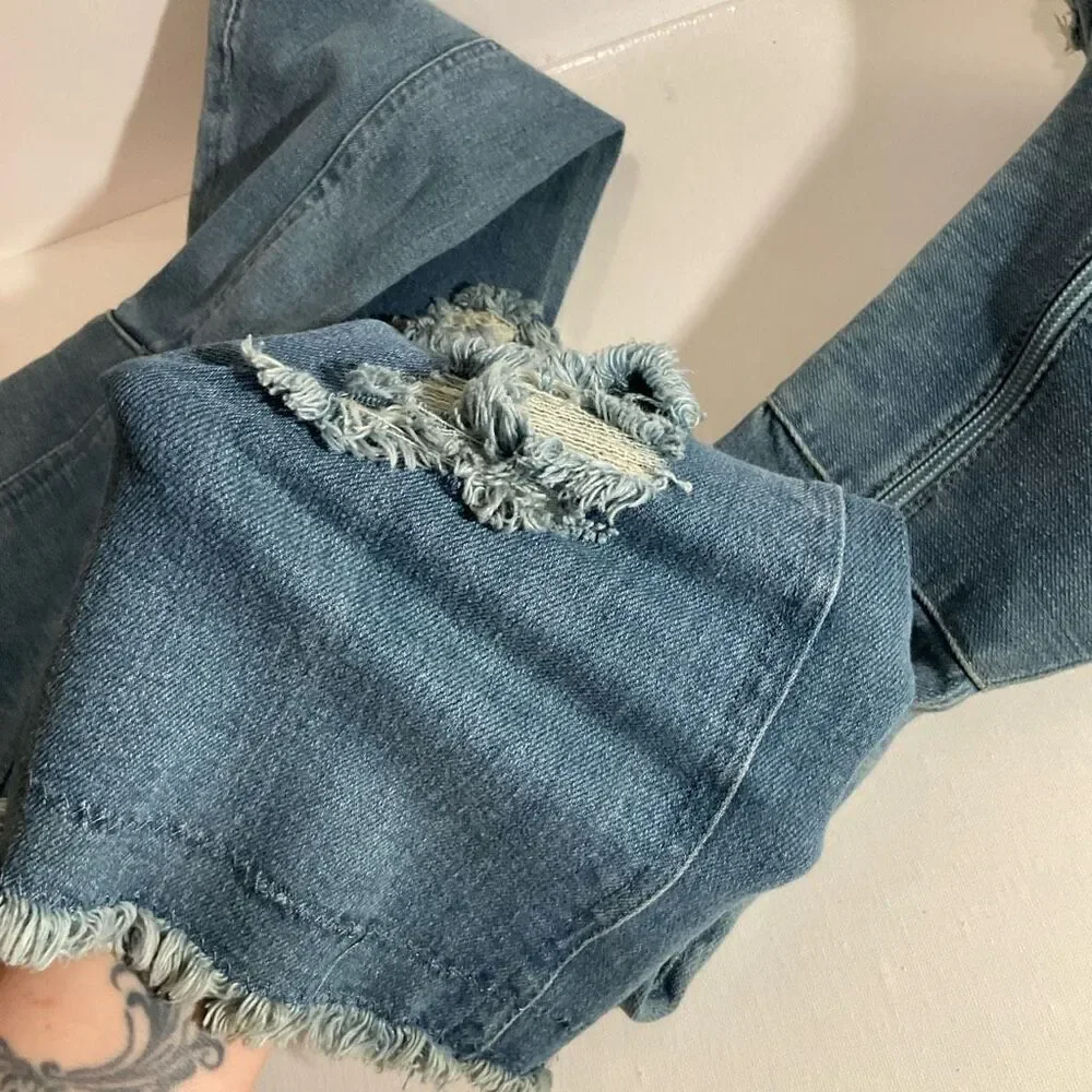 Lola Shoetique Denim Open Toe, High Heel , knee High Boots size 7
